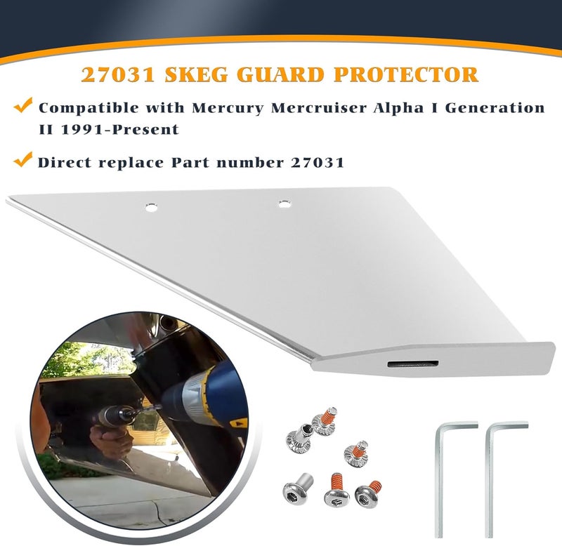 V-SEK 27031 Skeg Guard Protector Kit with Drain Hole Stainless Steel Compatible with Mercury MerCruiser Alpha One Generation 2 1991-Present - Image 2